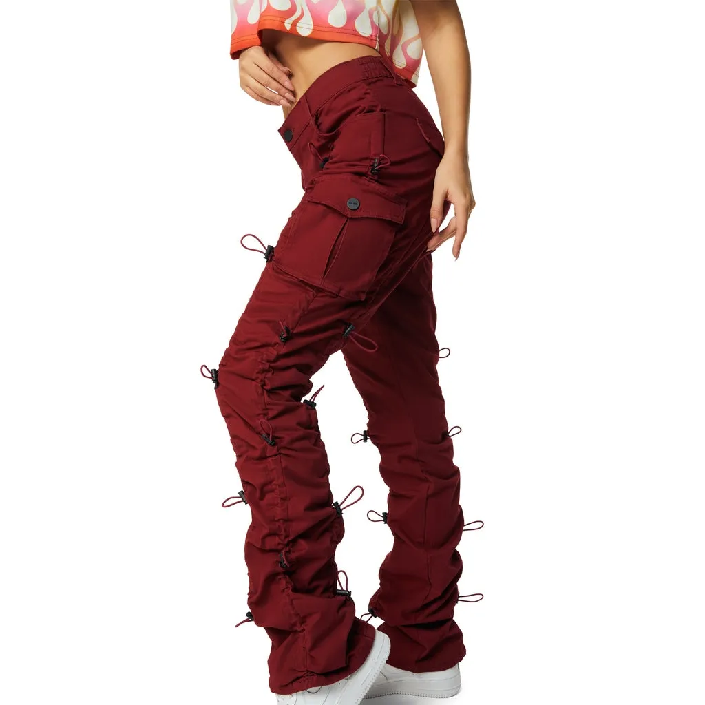 High Rise Multi Bungee Stacked Twill Pants - True Red