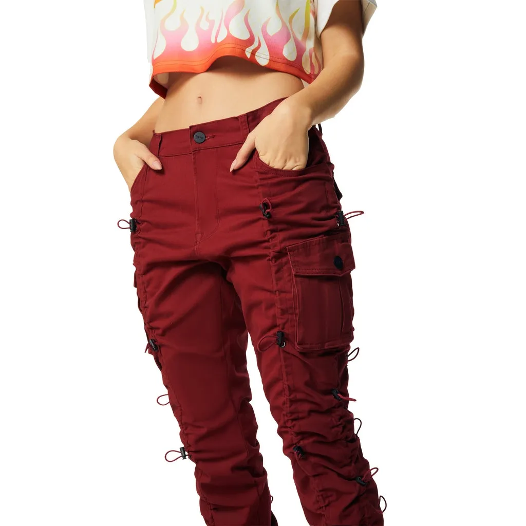 High Rise Multi Bungee Stacked Twill Pants - True Red