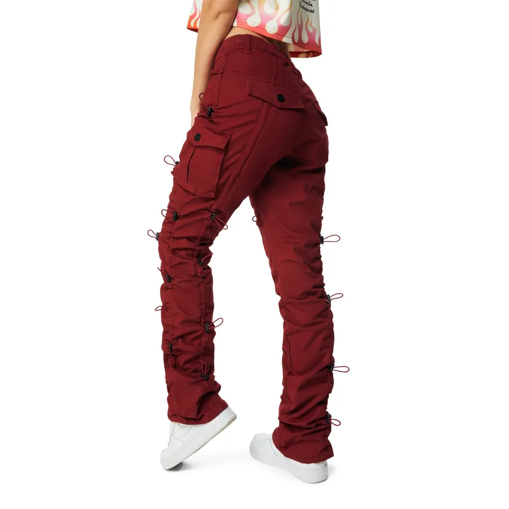 High Rise Multi Bungee Stacked Twill Pants - True Red