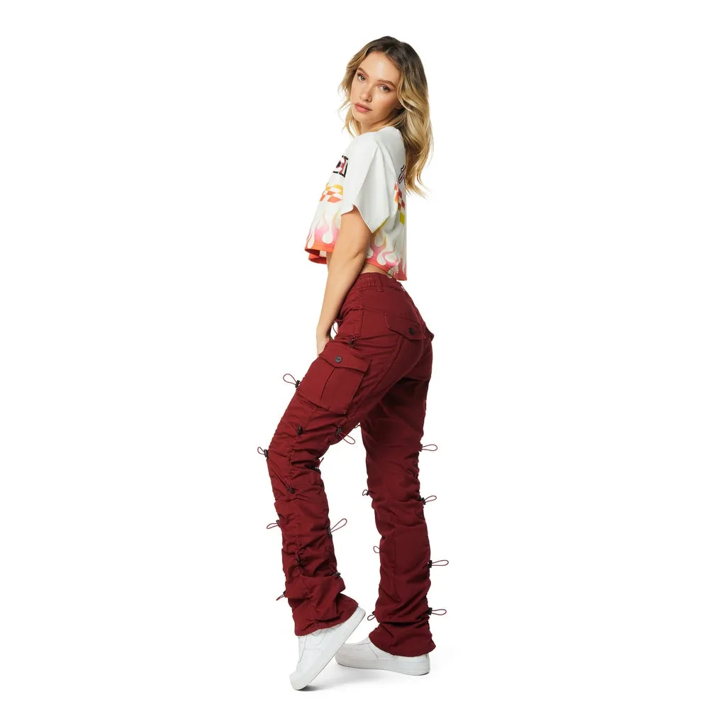 High Rise Multi Bungee Stacked Twill Pants - True Red