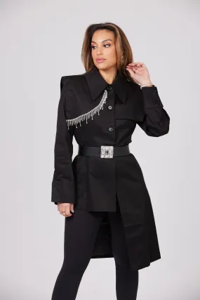 INES BLACK BELTED ASYMMETRIC TRENCH