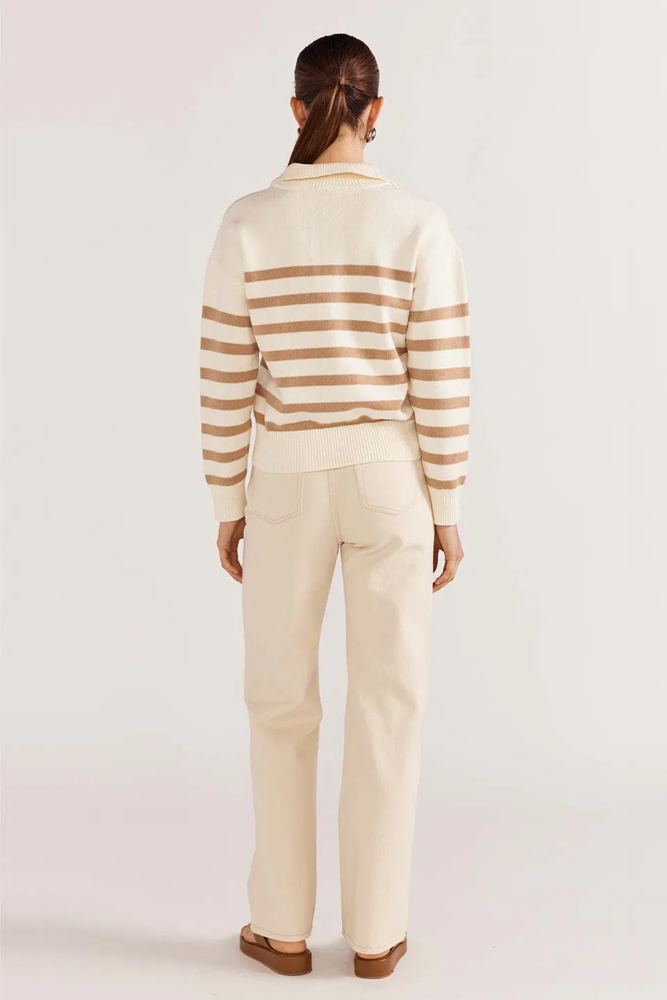 Kennedy White Natural Stripe Polo Knit Jumper