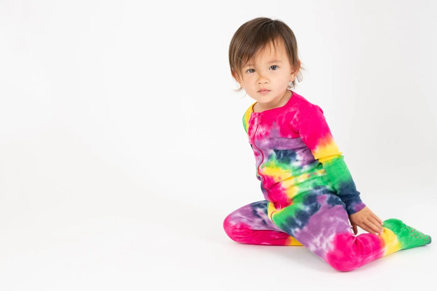 Kid's Footed Girl Swirl Tie Dye Pajamas