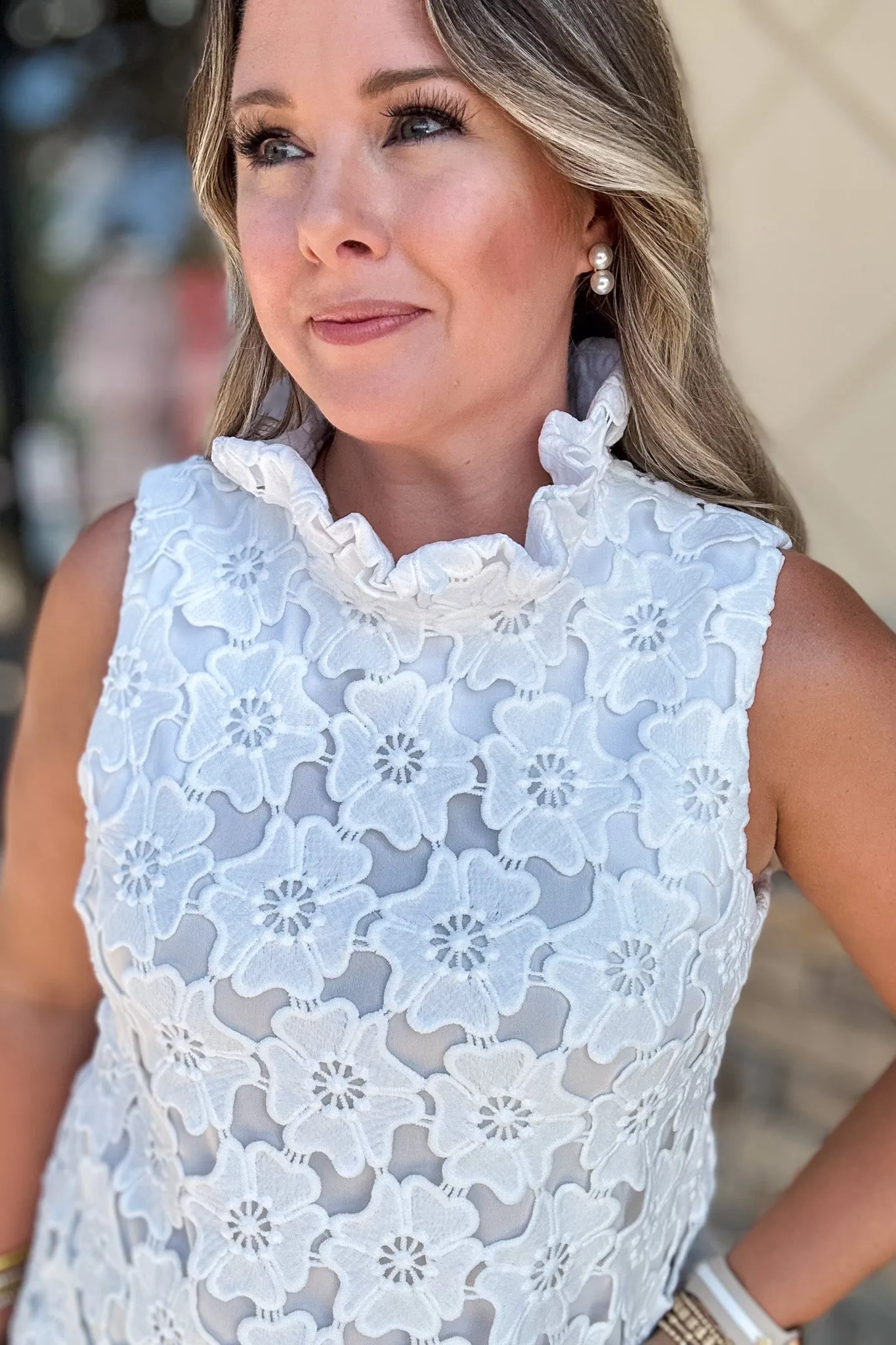 Lace Bow Back Tank - White