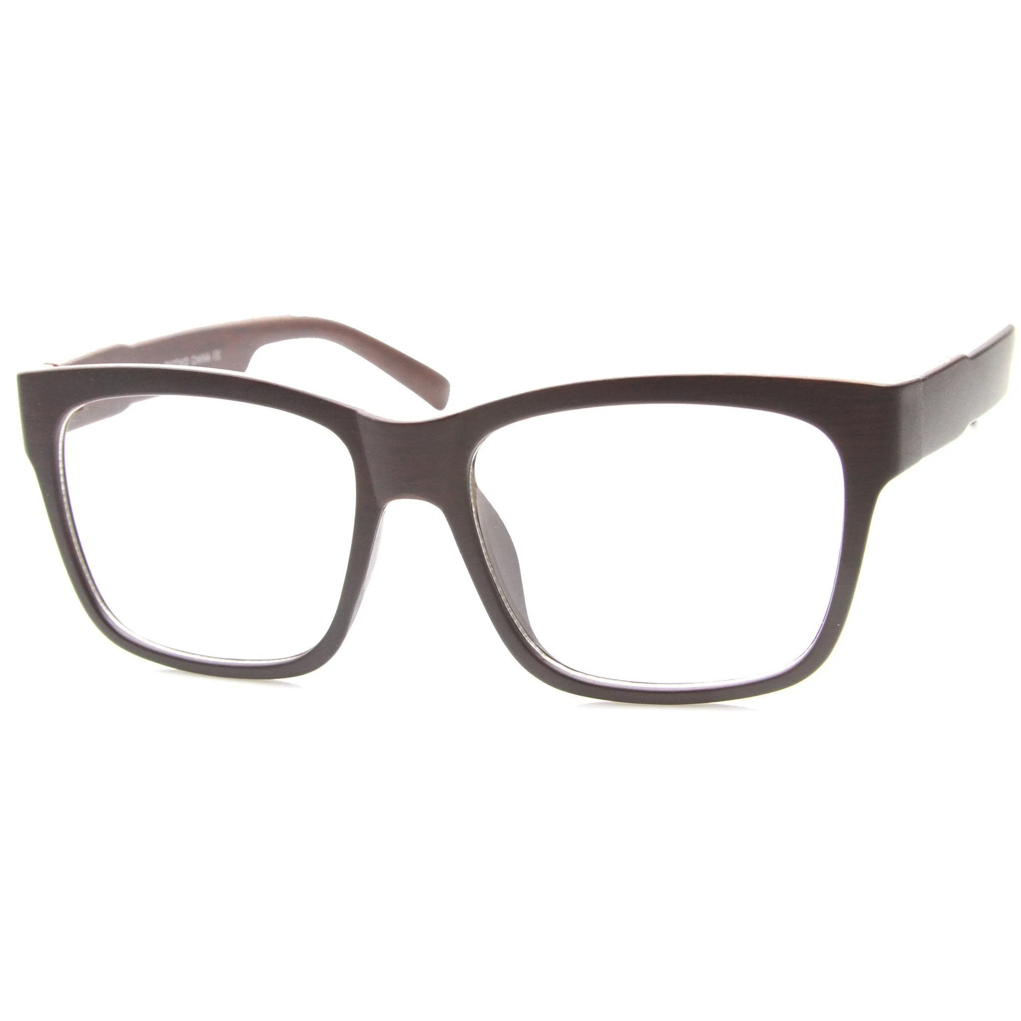 Large Wood Print Horned Rim Modern Clear Lens Glasses