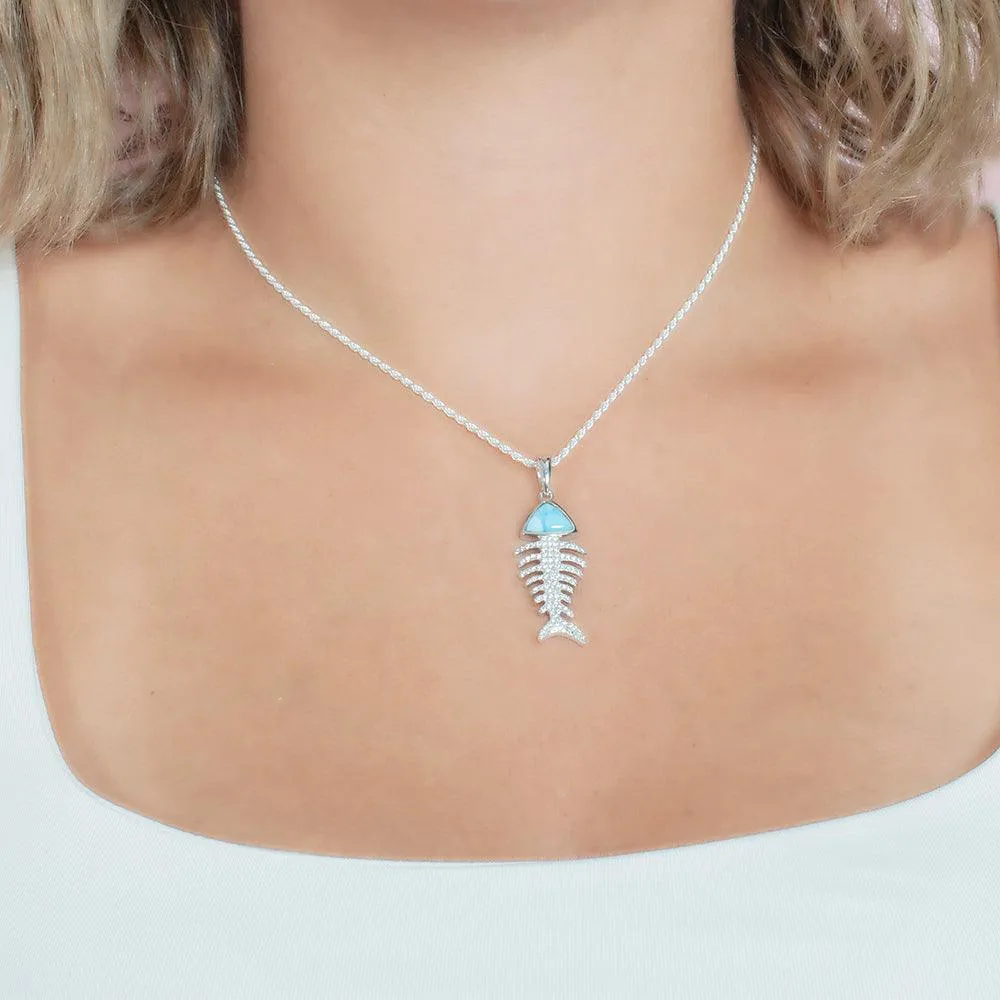 Larimar Pavé Fishbone Pendant