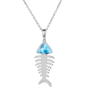 Larimar Pavé Fishbone Pendant