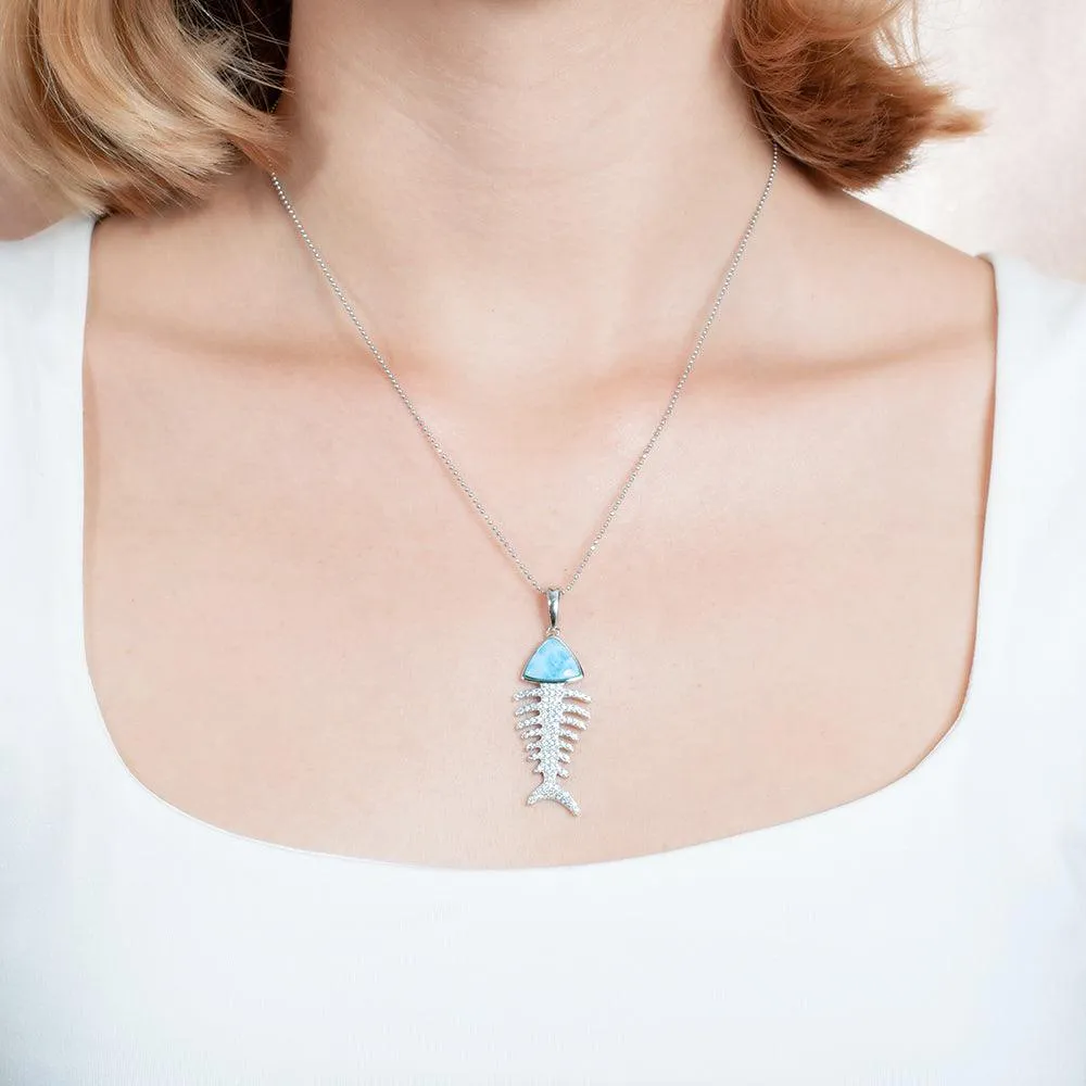 Larimar Pavé Fishbone Pendant