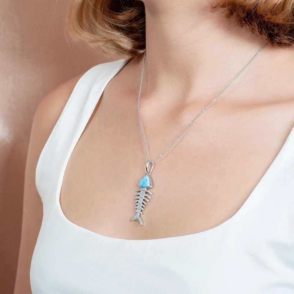 Larimar Pavé Fishbone Pendant