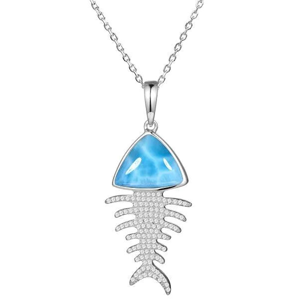 Larimar Pavé Fishbone Pendant