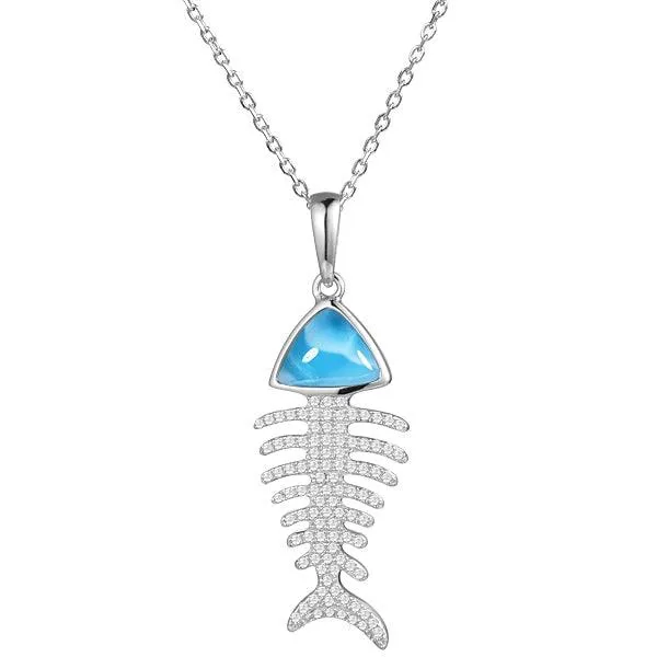 Larimar Pavé Fishbone Pendant