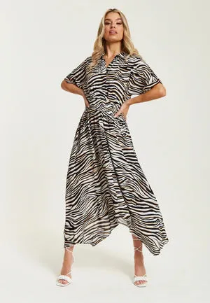 Liquorish Brown Zebra Print Midi Dress