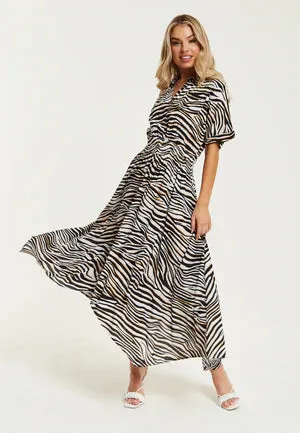 Liquorish Brown Zebra Print Midi Dress