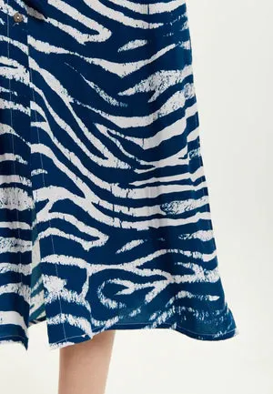 Liquorish Navy Zebra Print Midi Shirt Dress