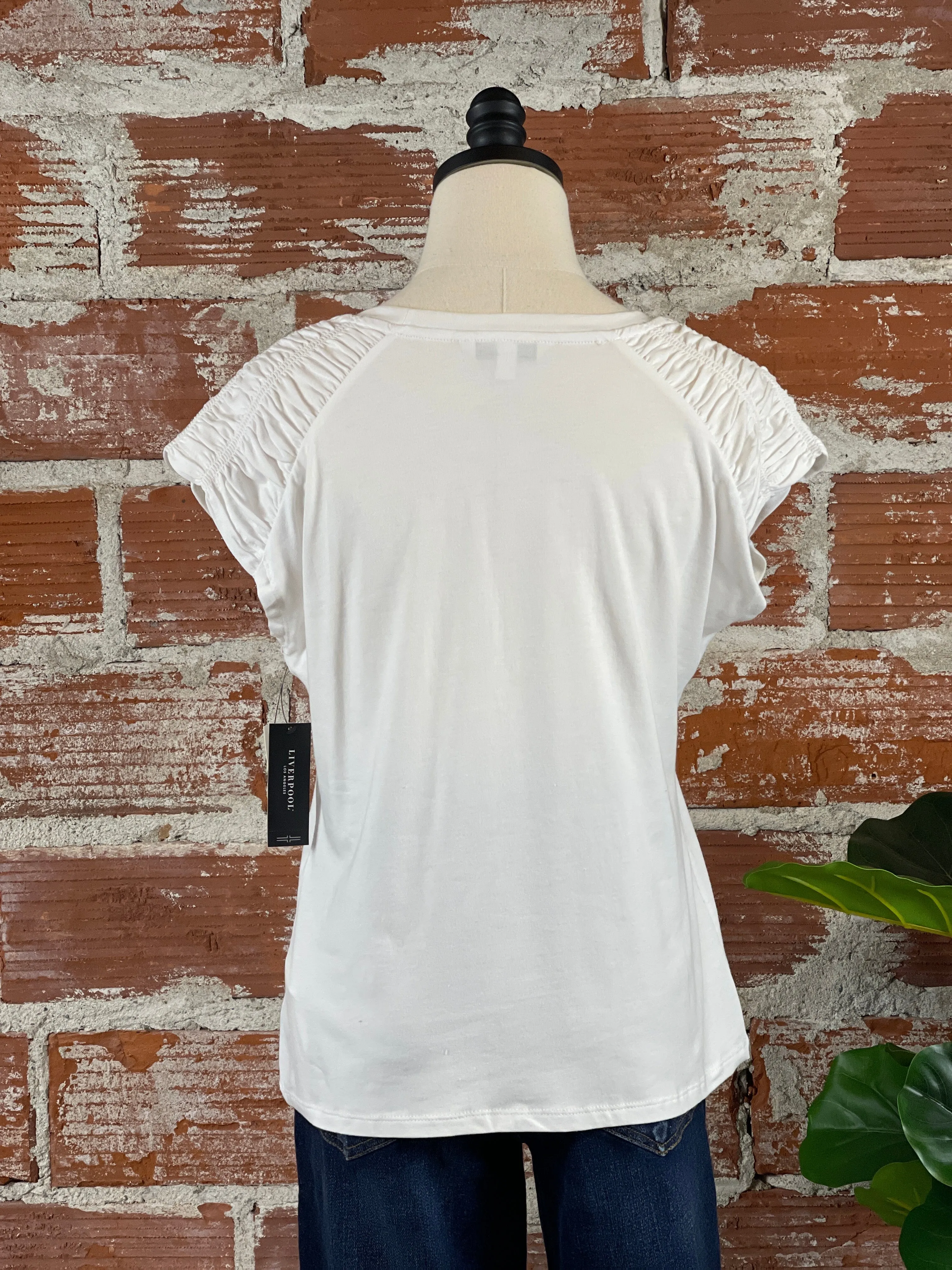 Liverpool Smocked shoulder Top in White