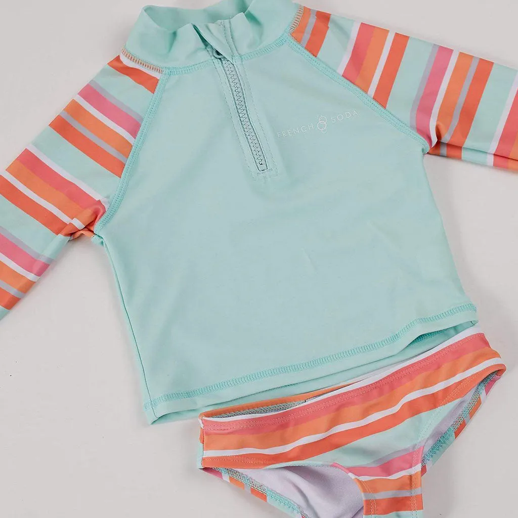 Long Sleeve Swim Rash & Bikini Set  - Green Size 1-3