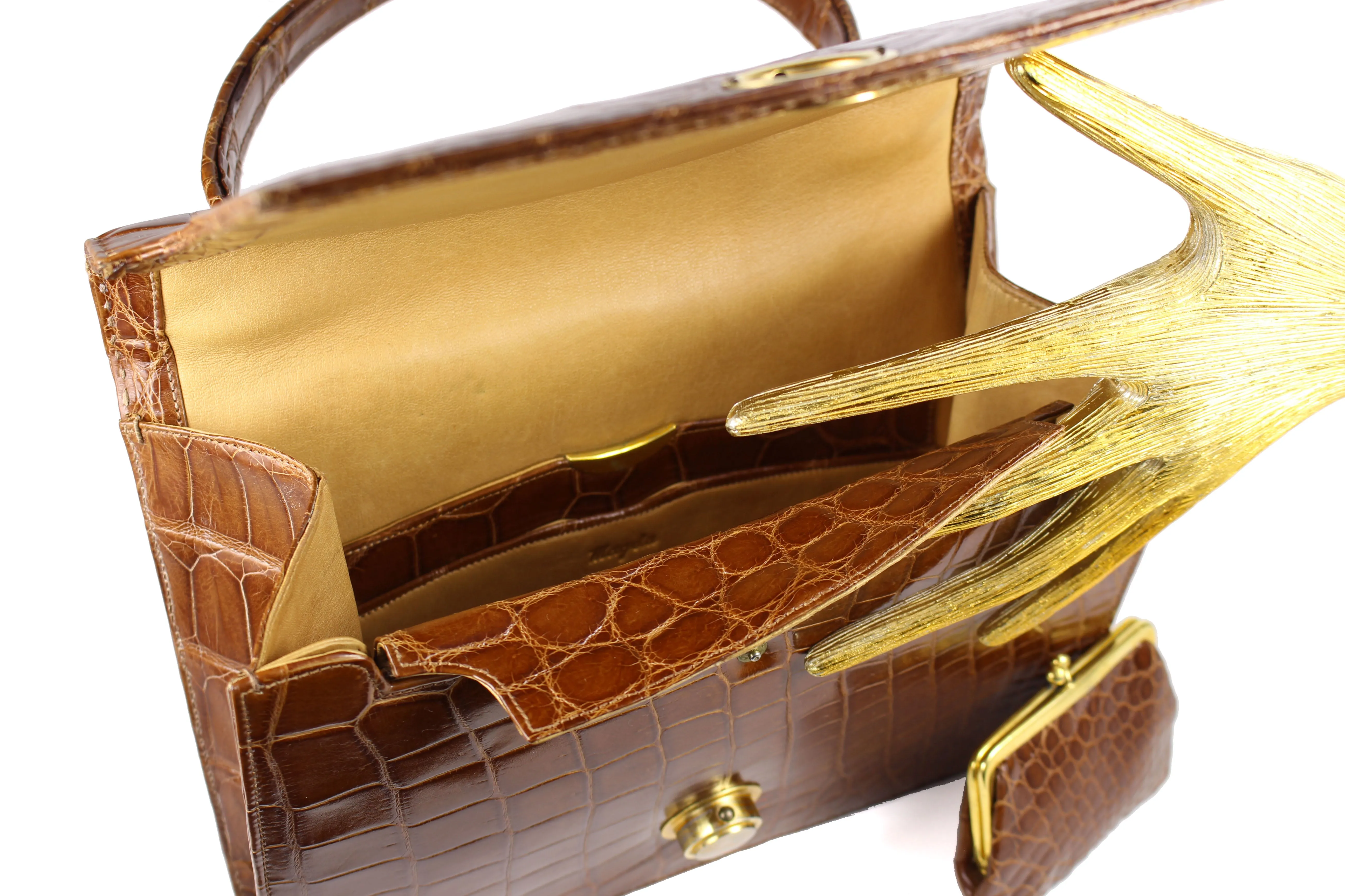 MAGDA butterscotch-color crocodile skin handbag