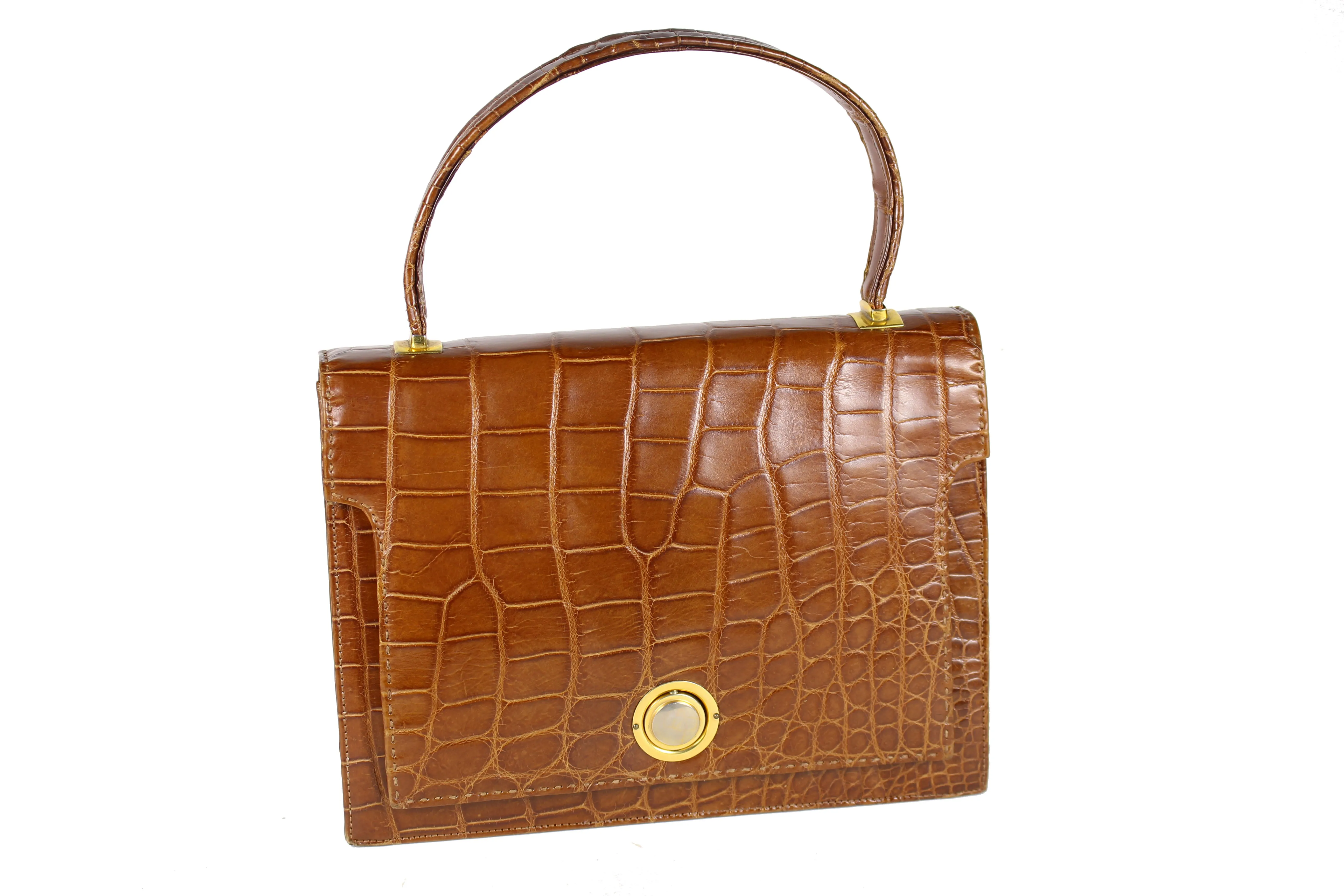 MAGDA butterscotch-color crocodile skin handbag