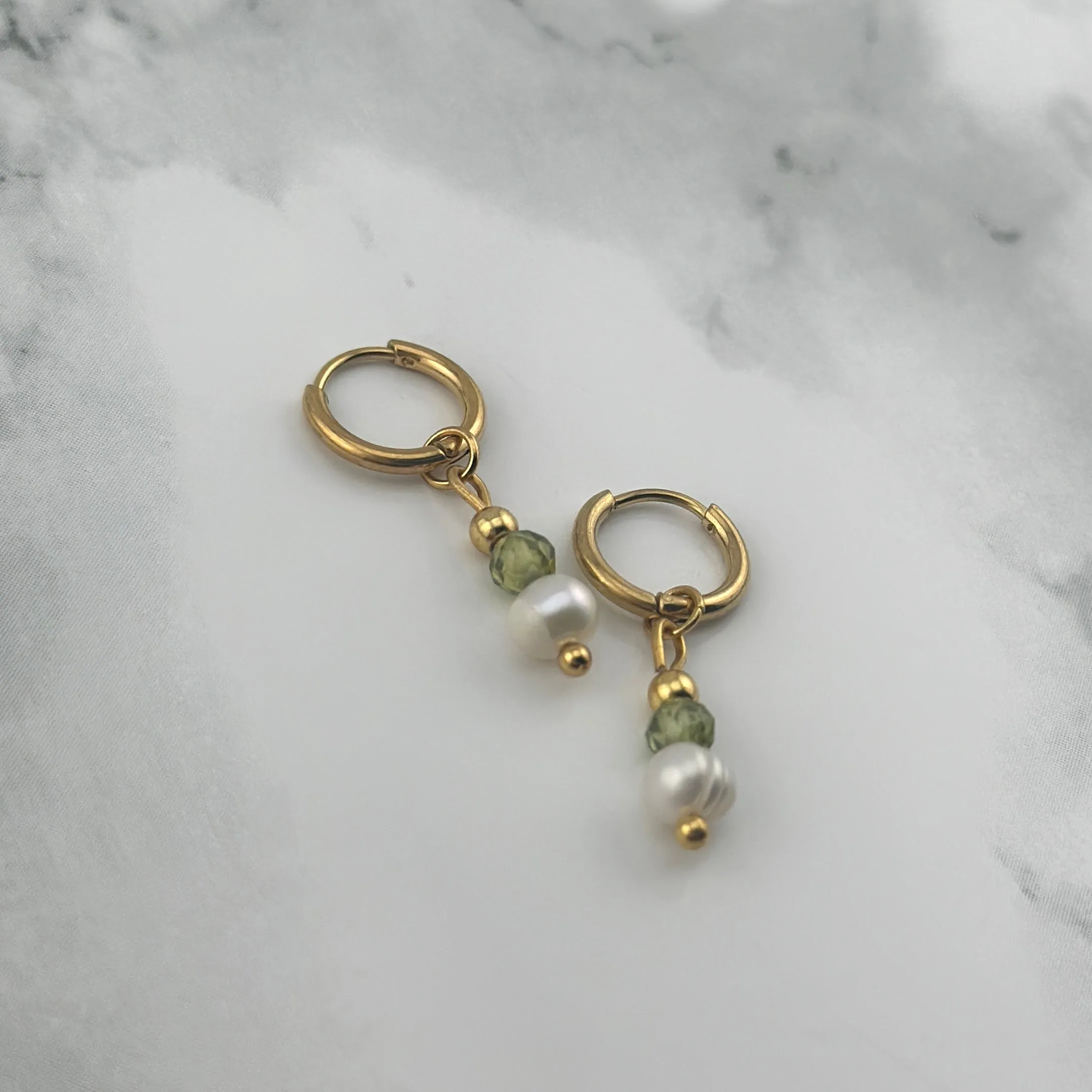 Mini green pearl Hoops