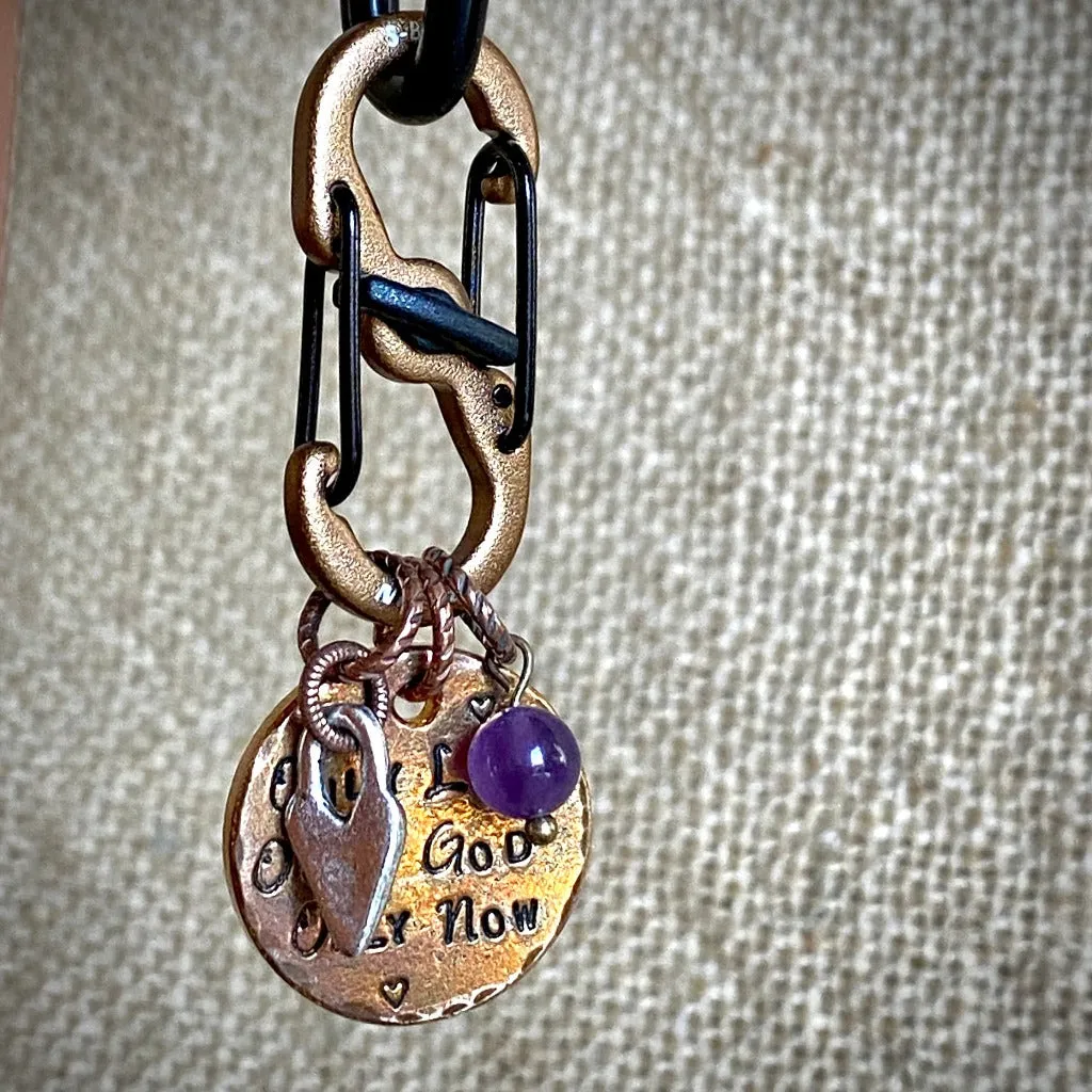 Namaste 3-Onlies Carabiner Clip-On with Heart Charm & Amethyst Bead