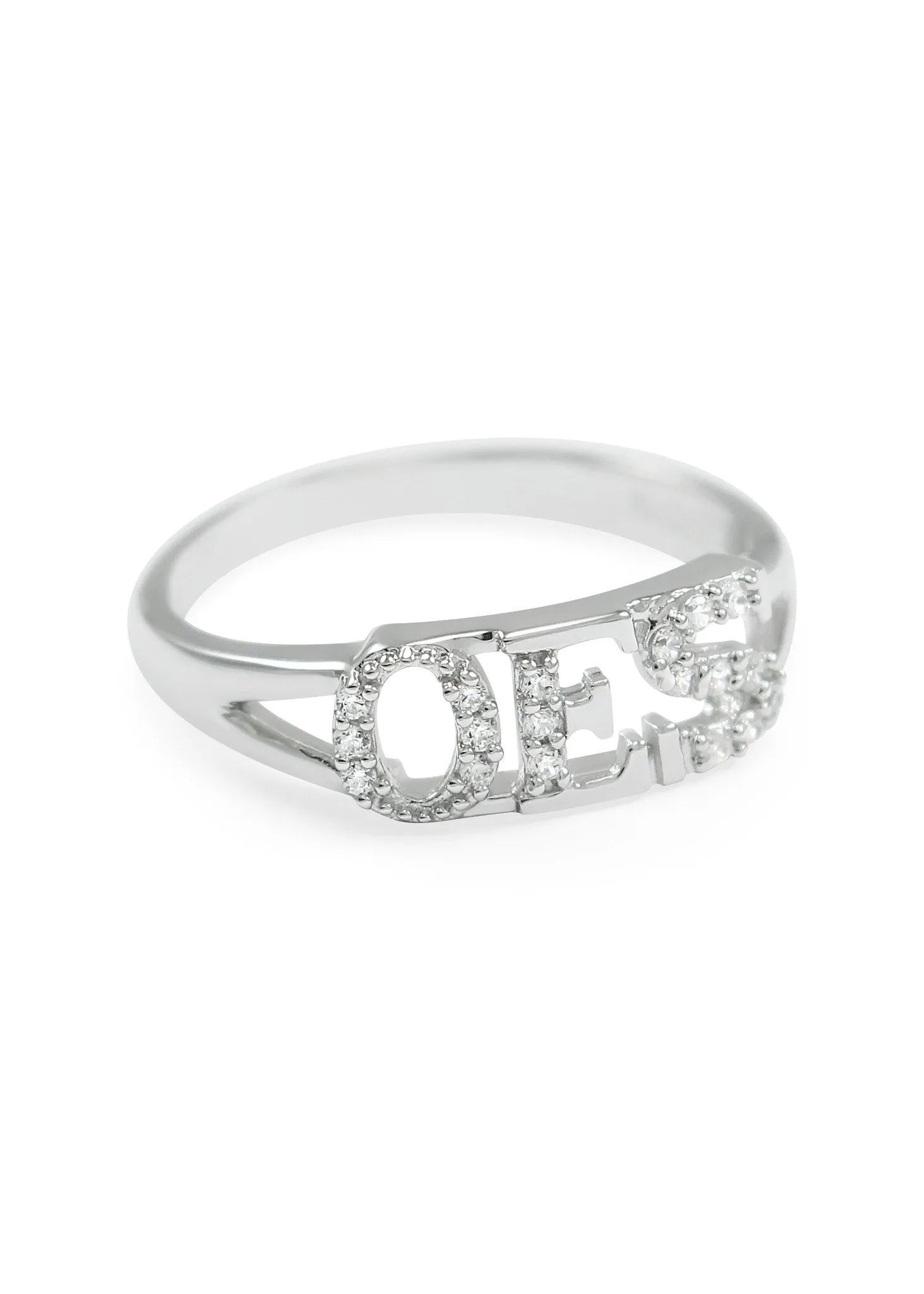 Order of the Eastern Star OES Sterling Silver Ring with Simulated Diamonds