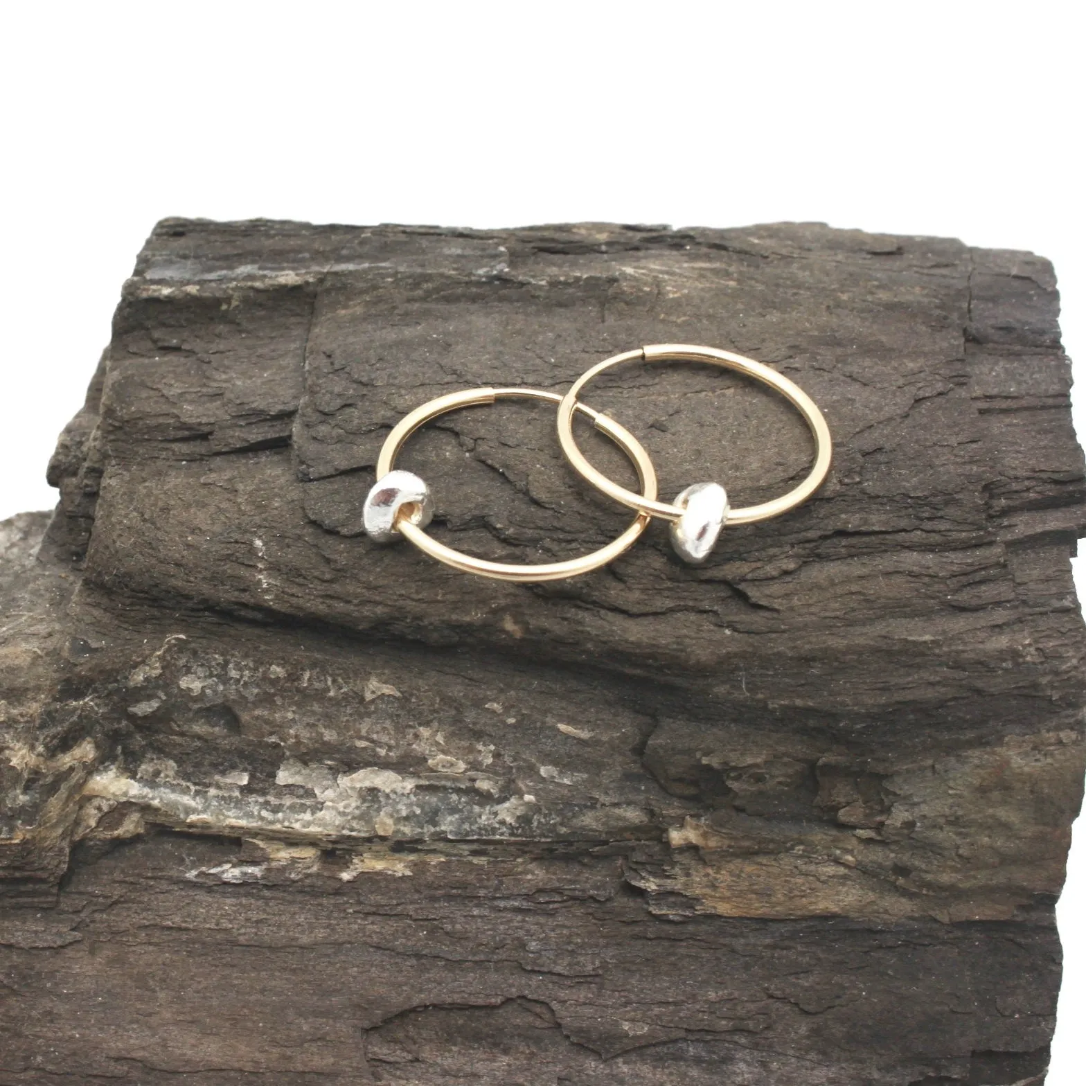 Pebble Collection:  Silver Pebble & Gold Hoop Earrings