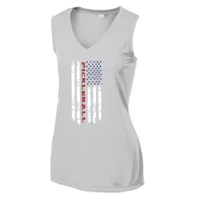 Pickleball Flag Vertical (Customizable) | Women’s Sleeveless Athletic Shirt | 100% Polyester