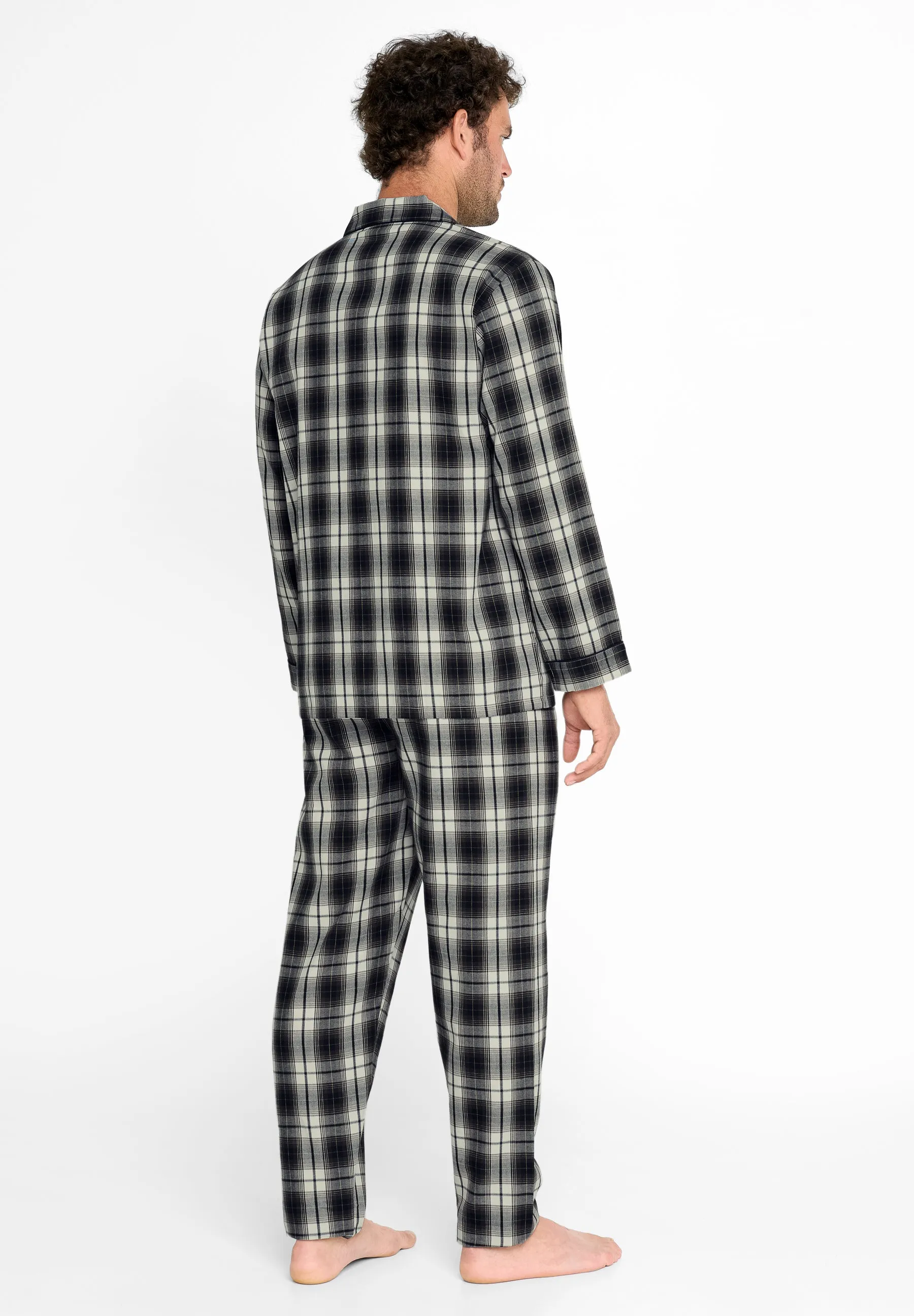 Pijama Hombre Invierno Largo Solapa Franela Cuadros - Gris 2911_22