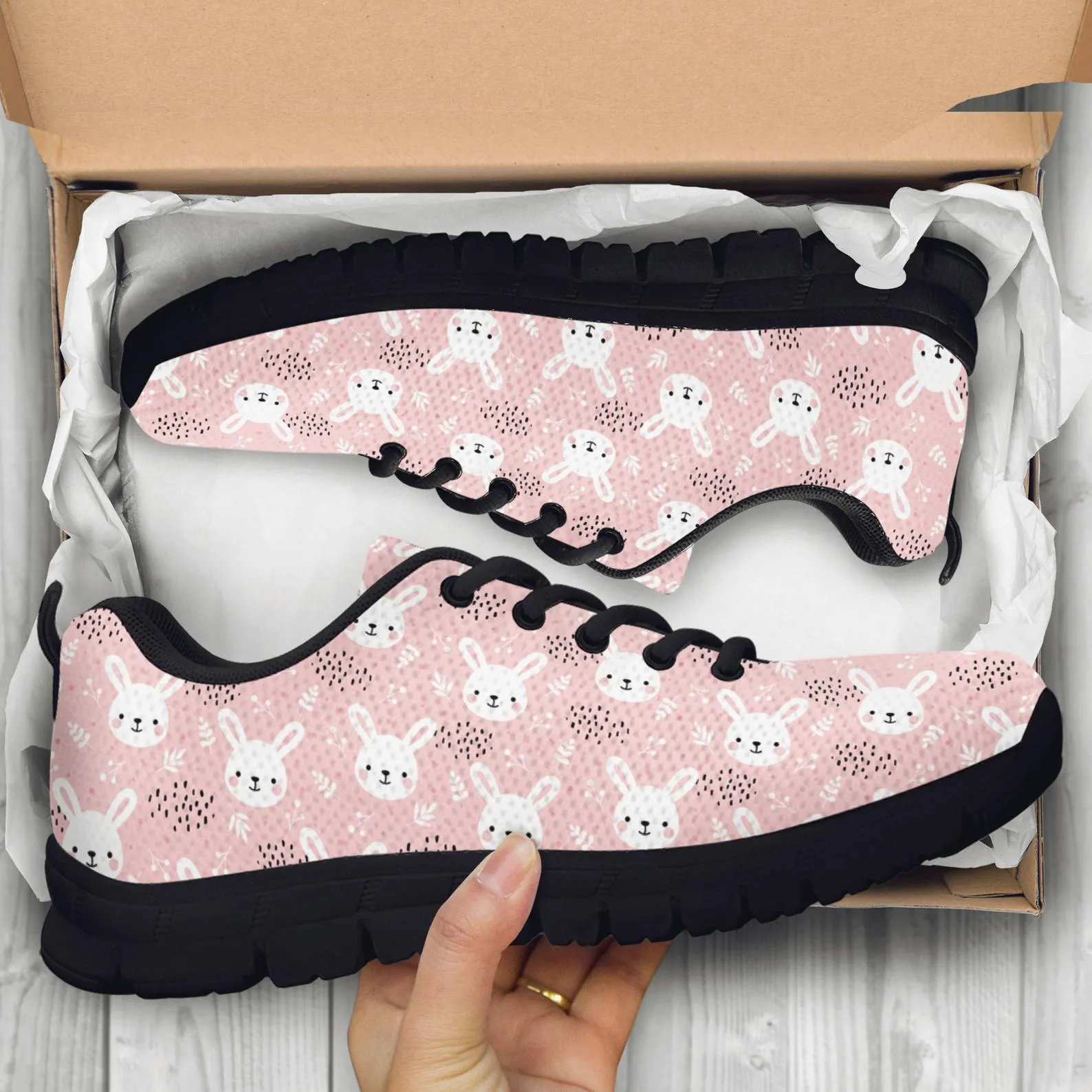 Pink Rabbit Shoes Bunny Print Sneakers Rabbit Running Shoes Athletic Casual Shoes Rabbit Lover Gifts Clothing for Womens Mens Kids Adults