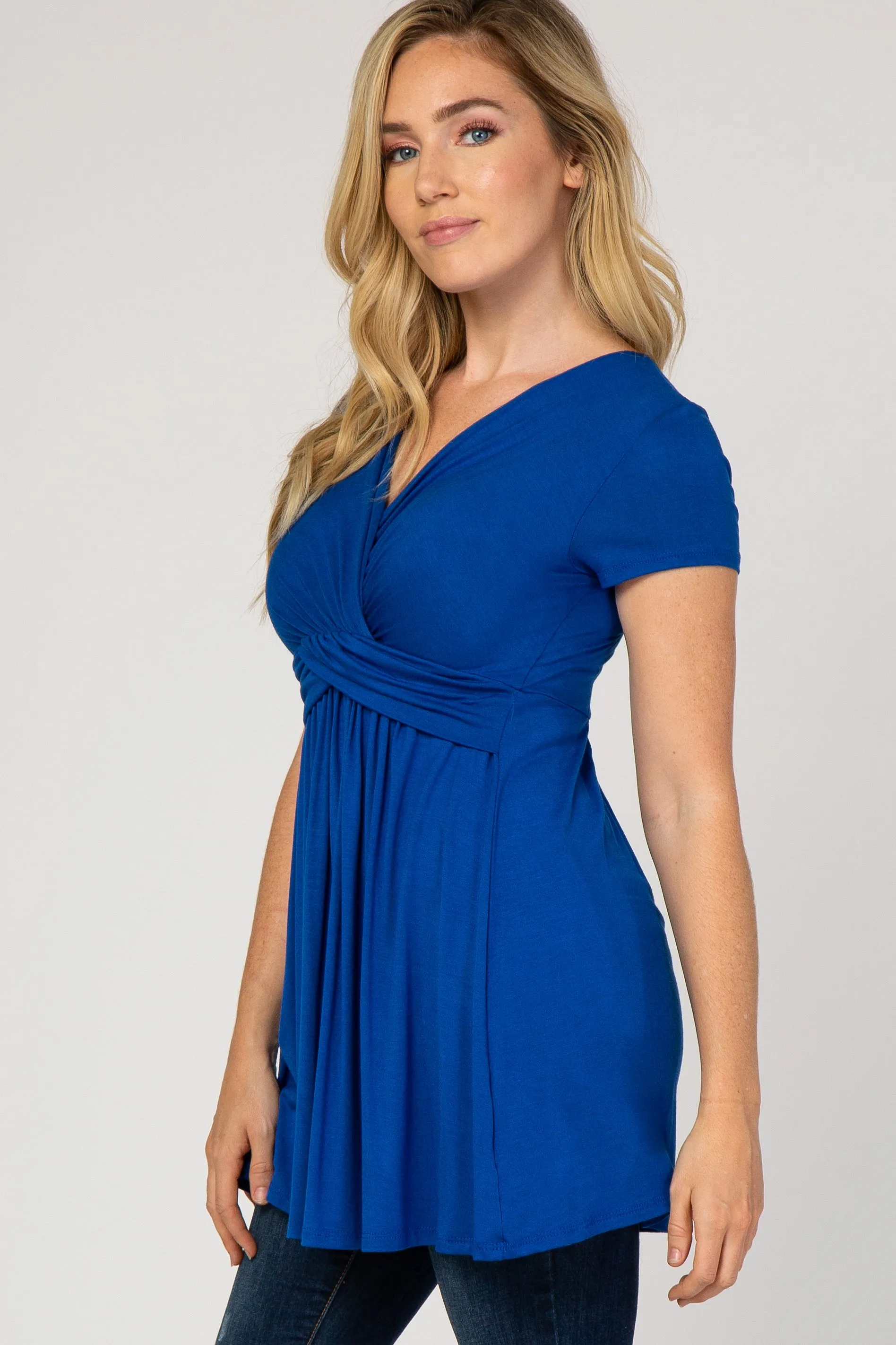 PinkBlush Royal Blue Draped Front Nursing Top