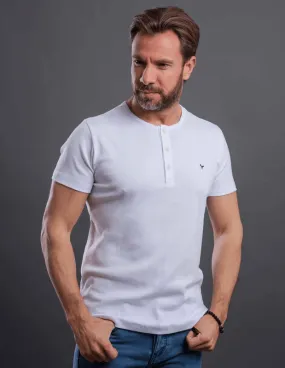 Plain Short-sleeve O-neck Body with a buttons-White