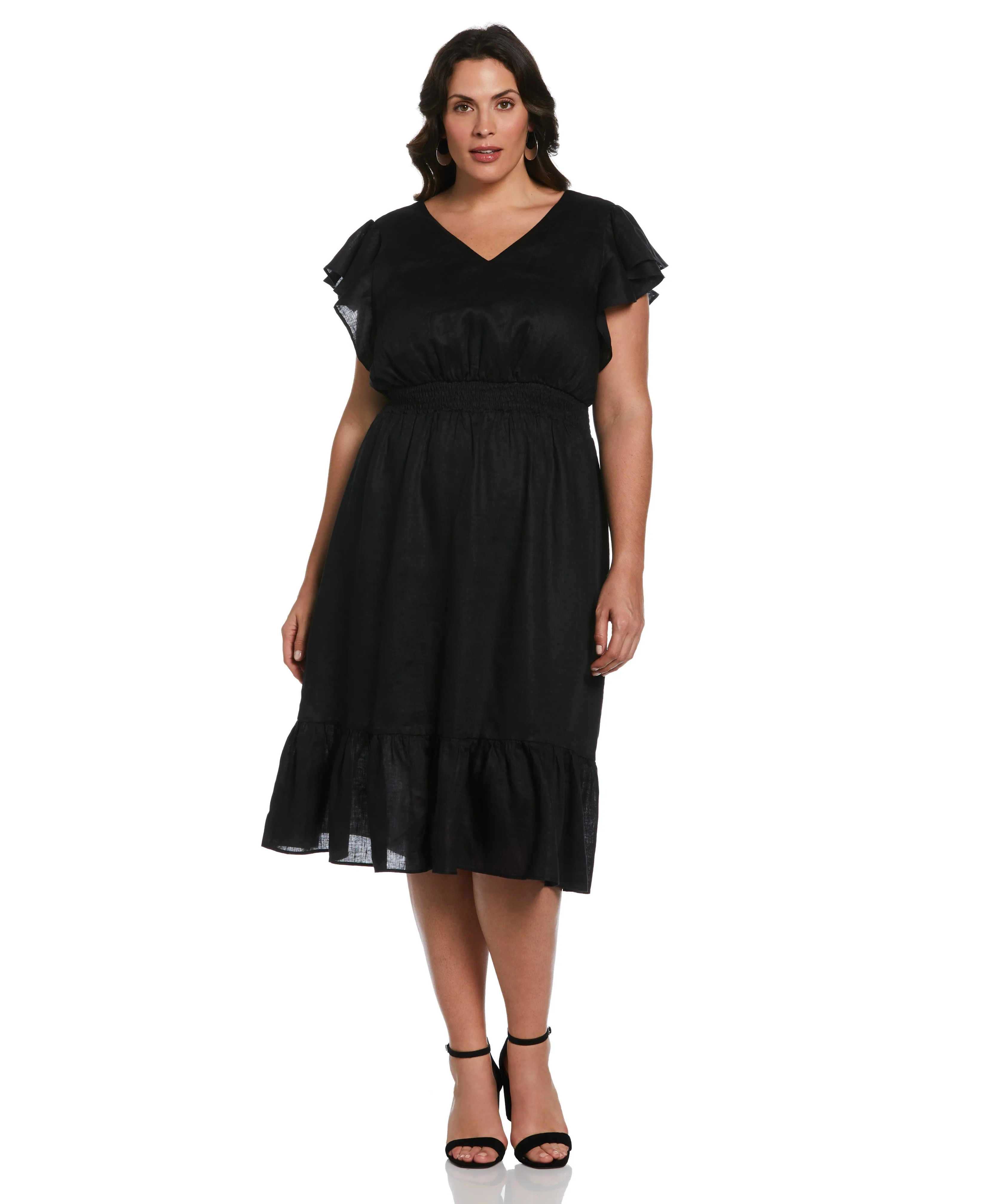 Plus Size Double V Neck Ruffle Dress