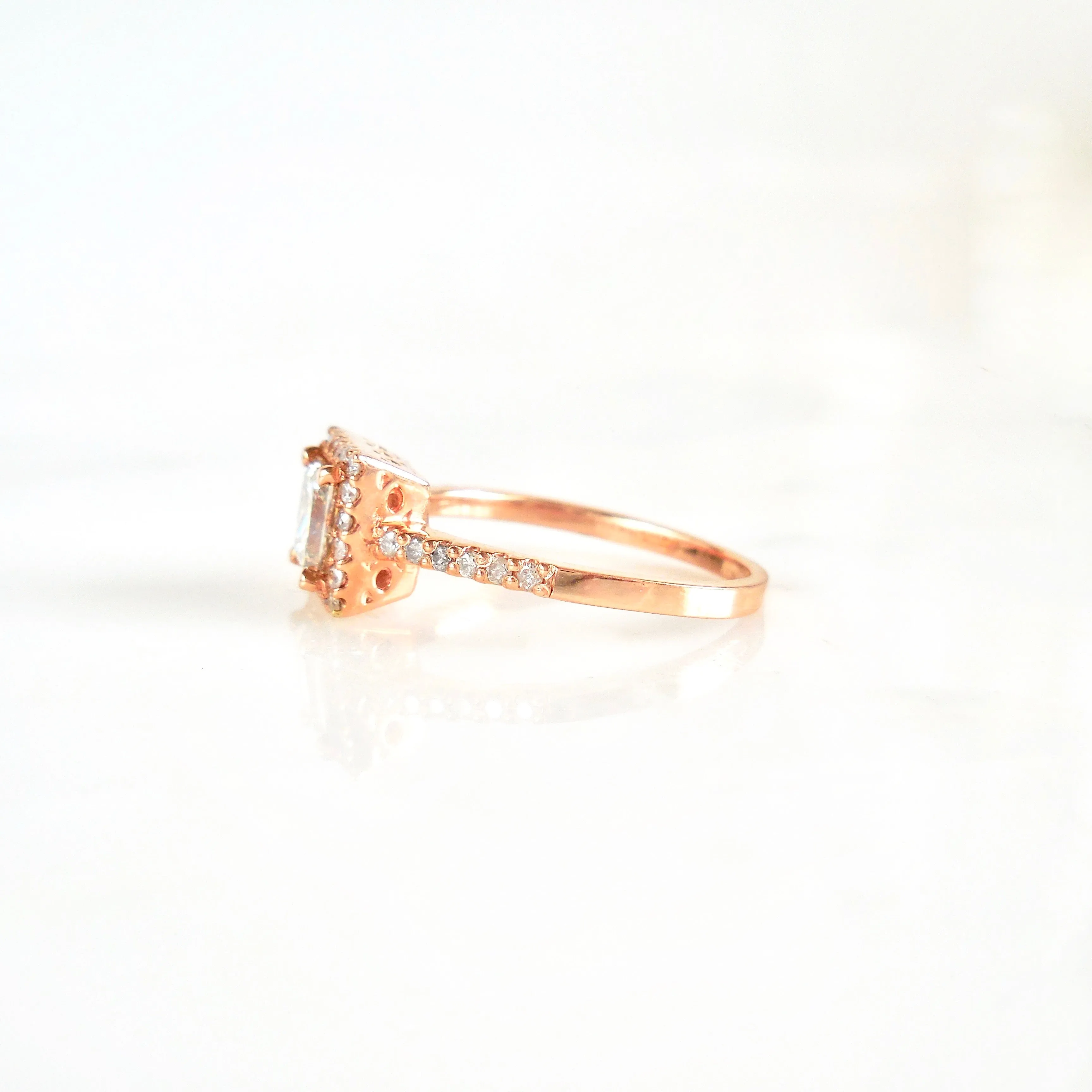 Princess Cut Diamond Halo Ring - Princess Diamond Rose Gold Ring - Rose Gold Womens Diamond Ring