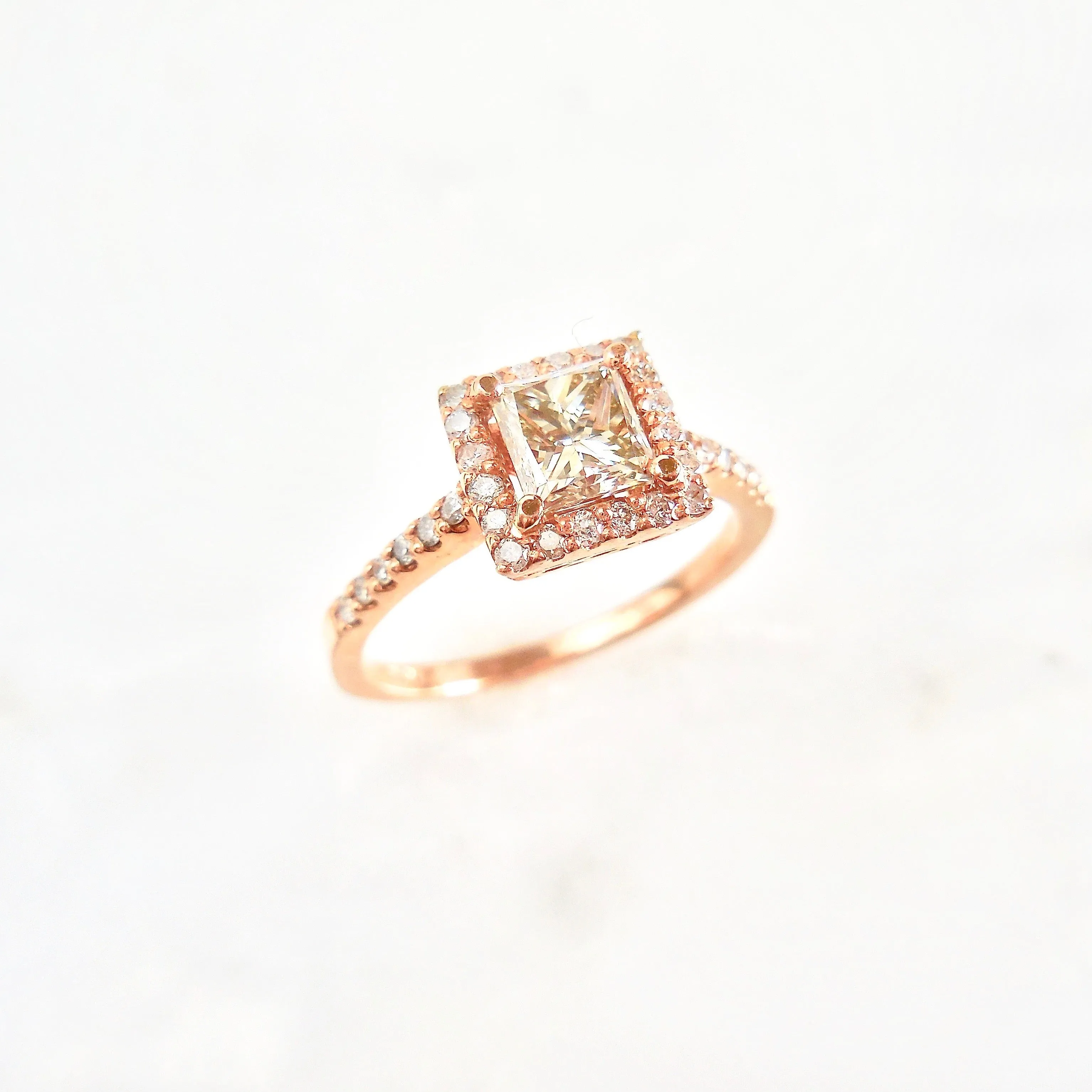 Princess Cut Diamond Halo Ring - Princess Diamond Rose Gold Ring - Rose Gold Womens Diamond Ring