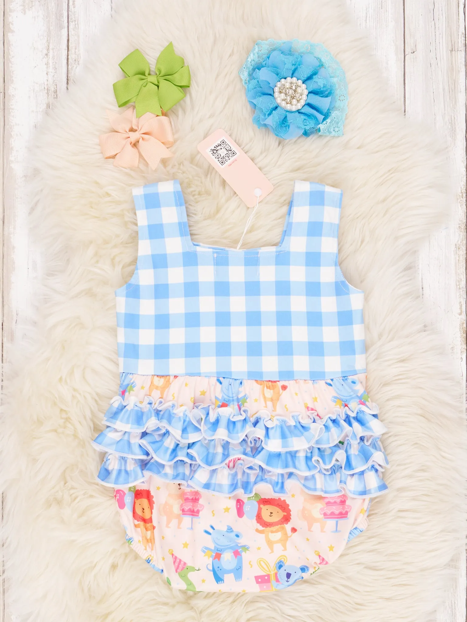 "Happy Birthday" Gingham Ruffle Romper