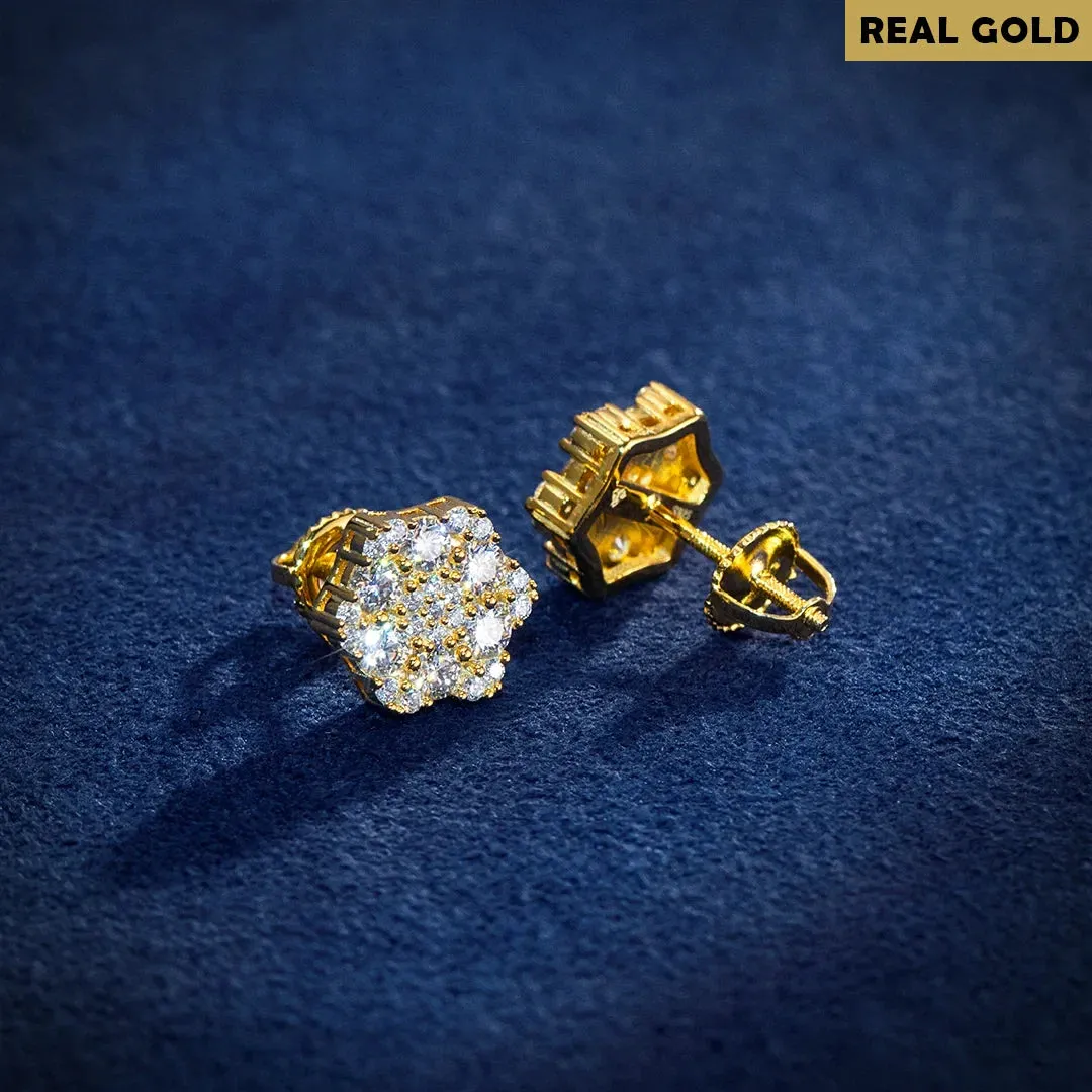 Real Gold Cluster Hexagon Earrings