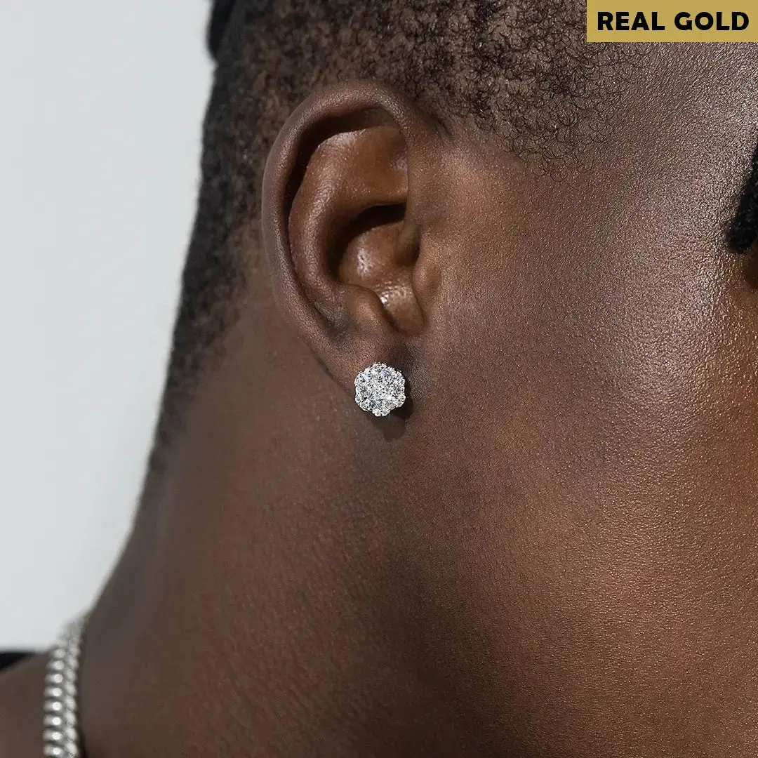 Real Gold Cluster Hexagon Earrings