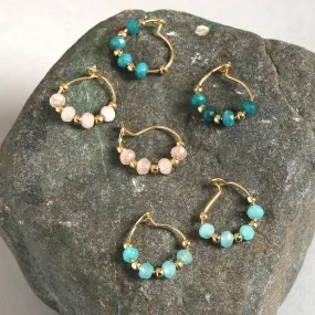 Real Gold Plated Gold Z 3 Mixed Healing Stone Bead Hoops Earring