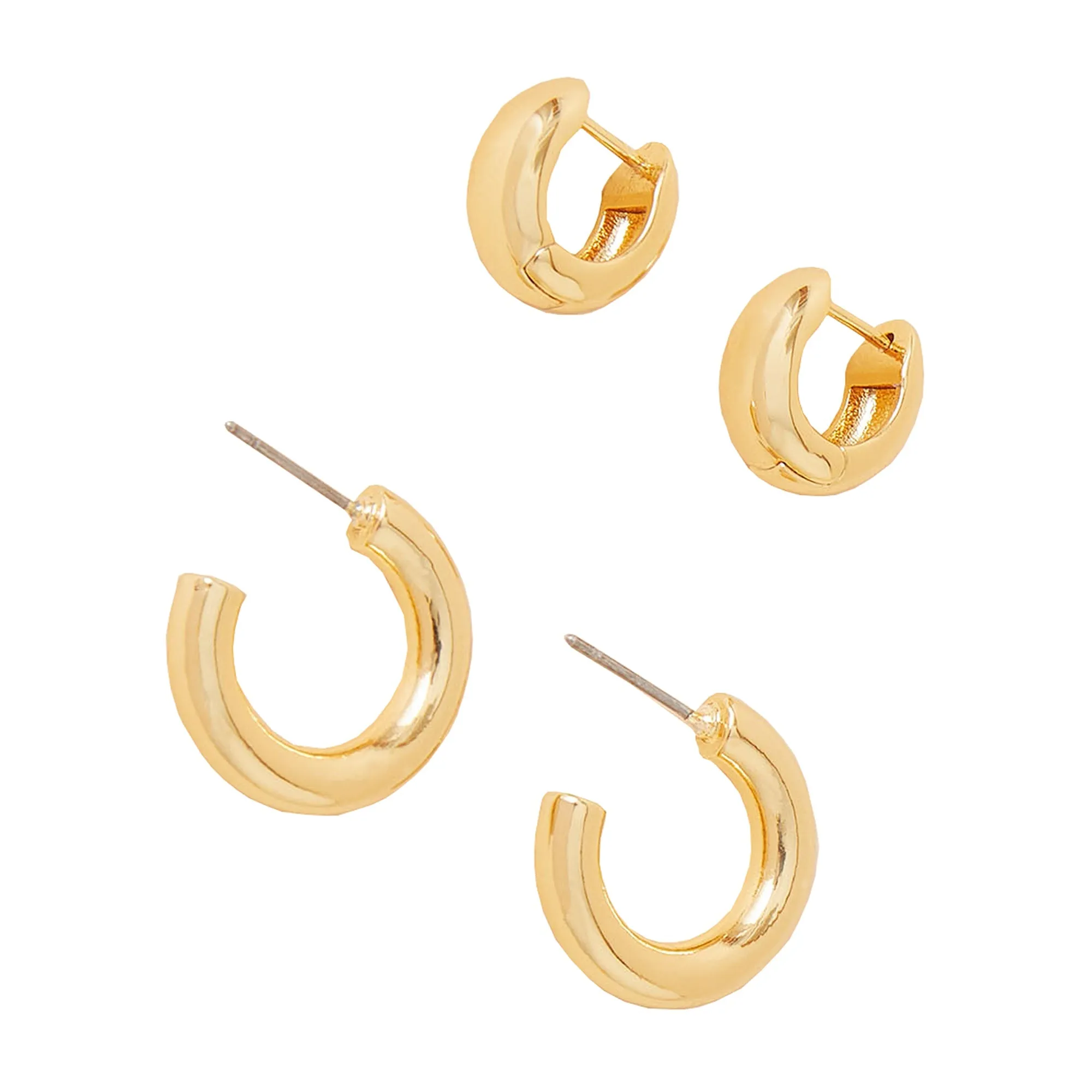 Real Gold Plated Gold Z Chunky Hoops Set Of 2