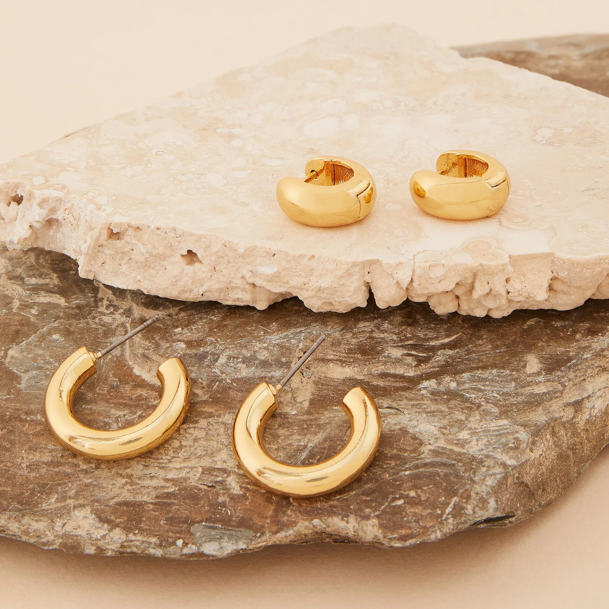 Real Gold Plated Gold Z Chunky Hoops Set Of 2