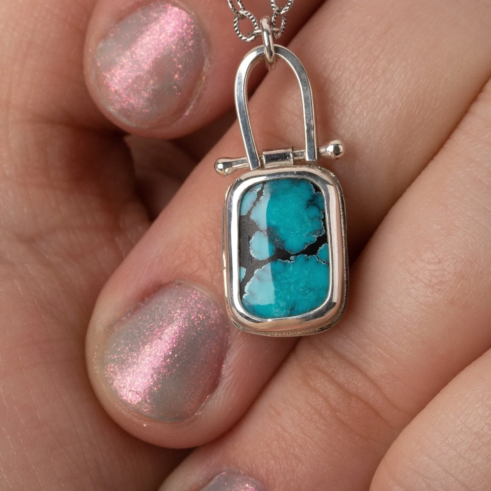 Rectangle Cloud Mountain Turquoise Hinge Necklace