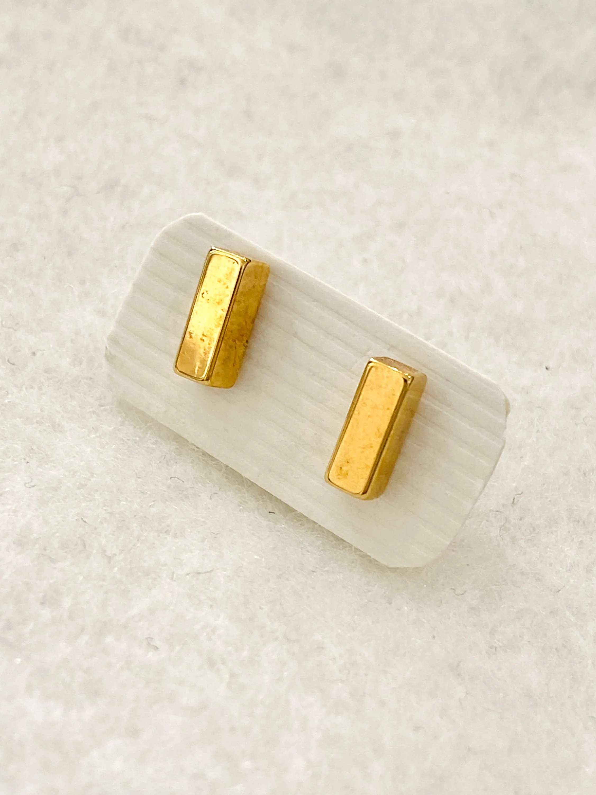 Rectangle Gold Cube Block Stud Earrings