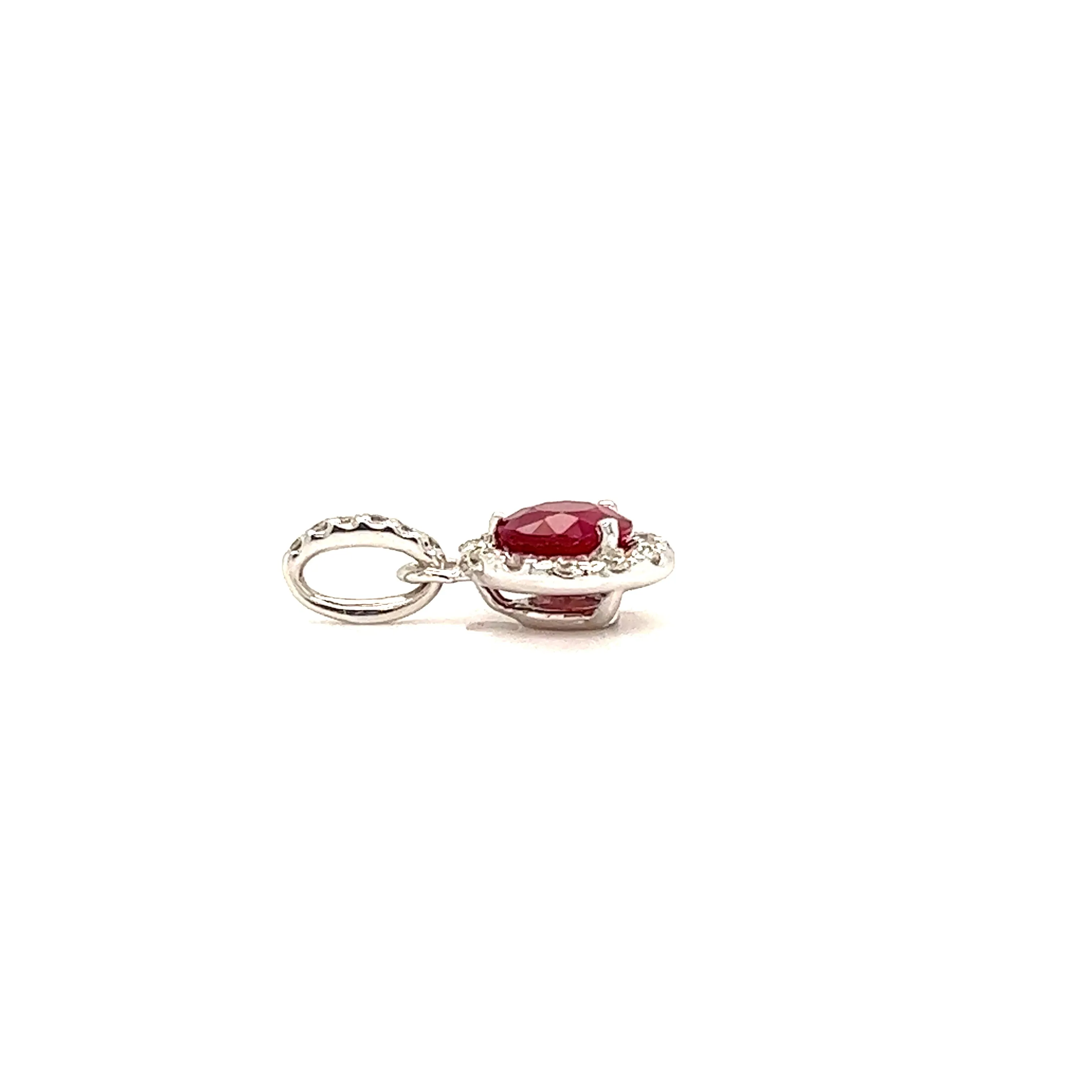 Round Ruby Pendant with Diamond Halo in 14K White Gold