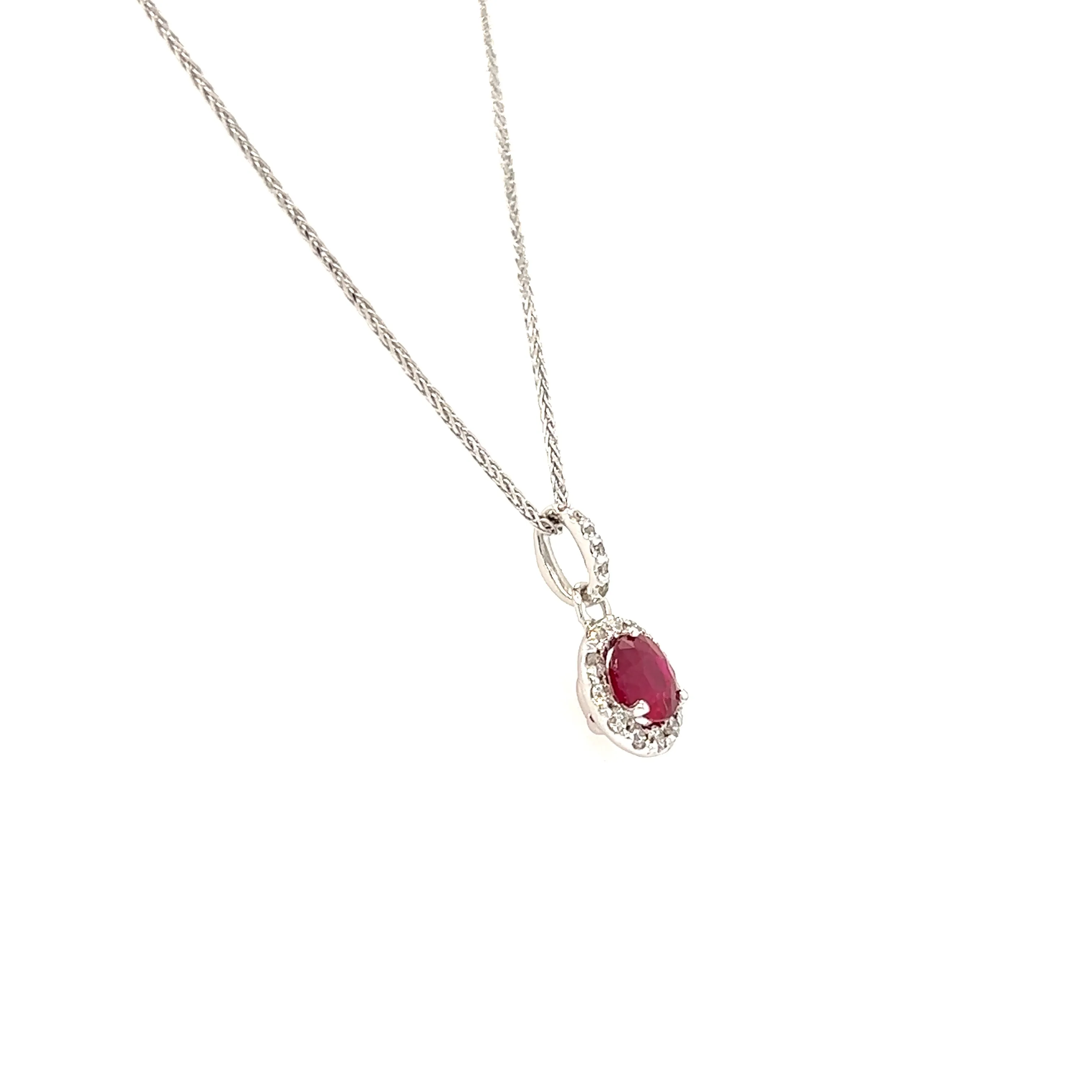 Round Ruby Pendant with Diamond Halo in 14K White Gold