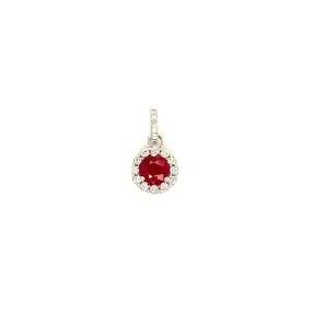 Round Ruby Pendant with Diamond Halo in 14K White Gold