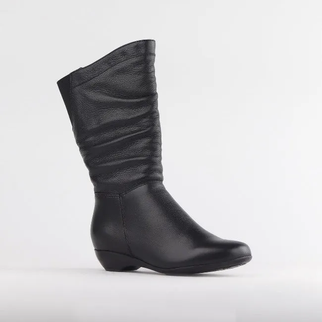 Ruched Mid-calf Boot in Black – 12527