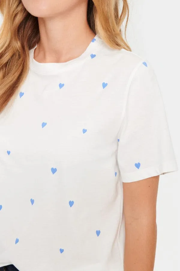 Saint Tropez Heart Cotton T-Shirt Blue Ivory