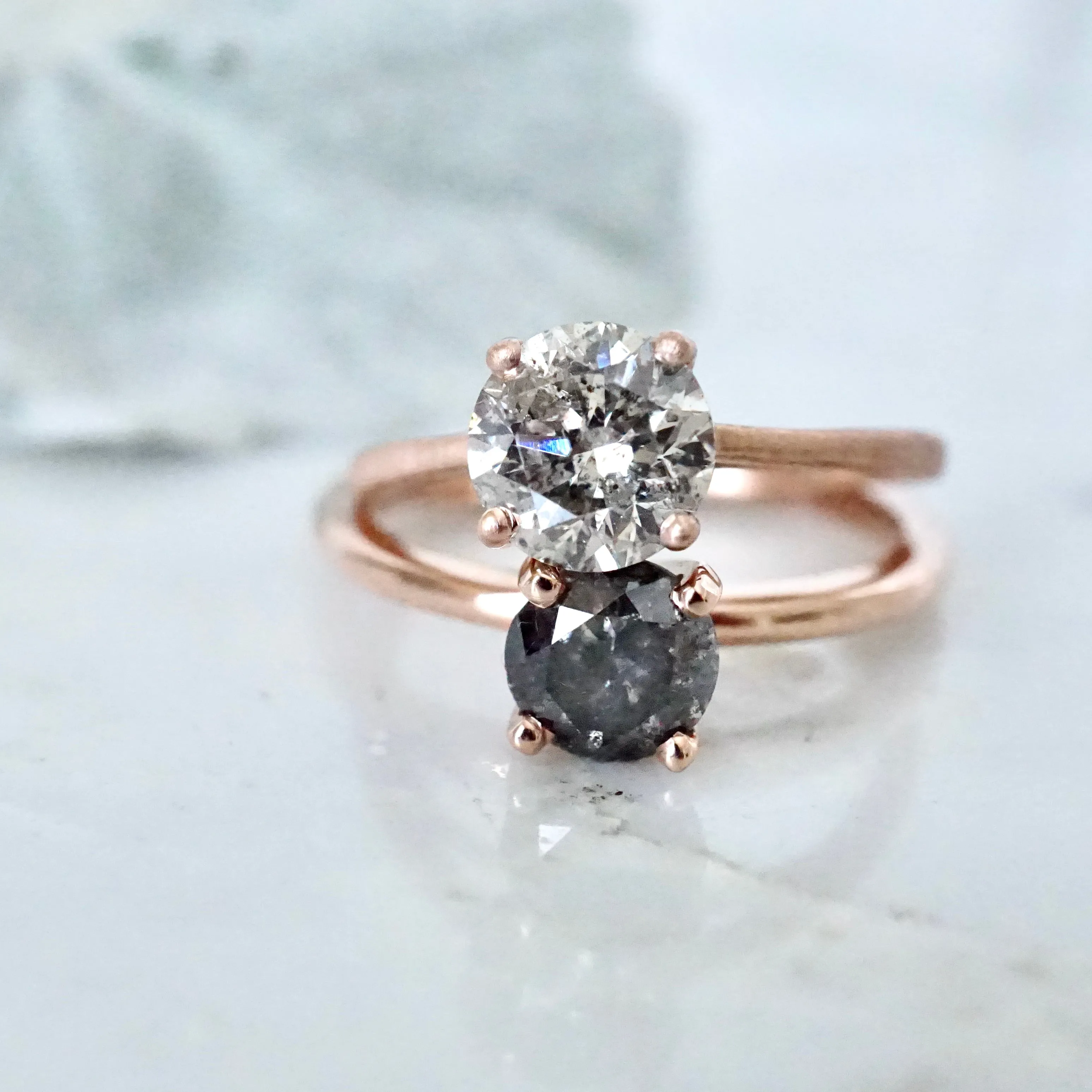 Salt and Pepper Diamond Ring - Rose Gold Diamond Engagement Ring - Grey Diamond Ring