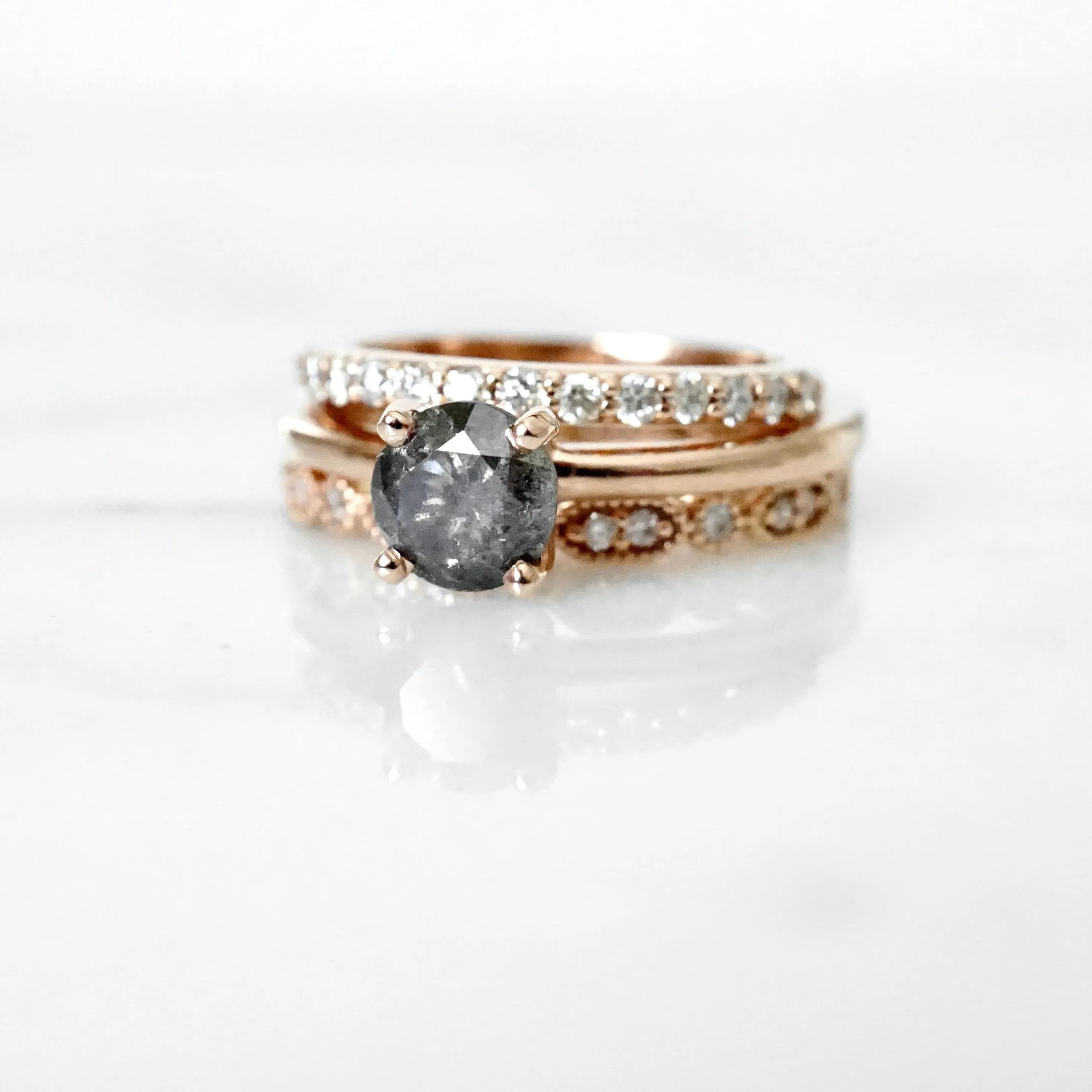 Salt and Pepper Diamond Ring - Rose Gold Diamond Engagement Ring - Grey Diamond Ring