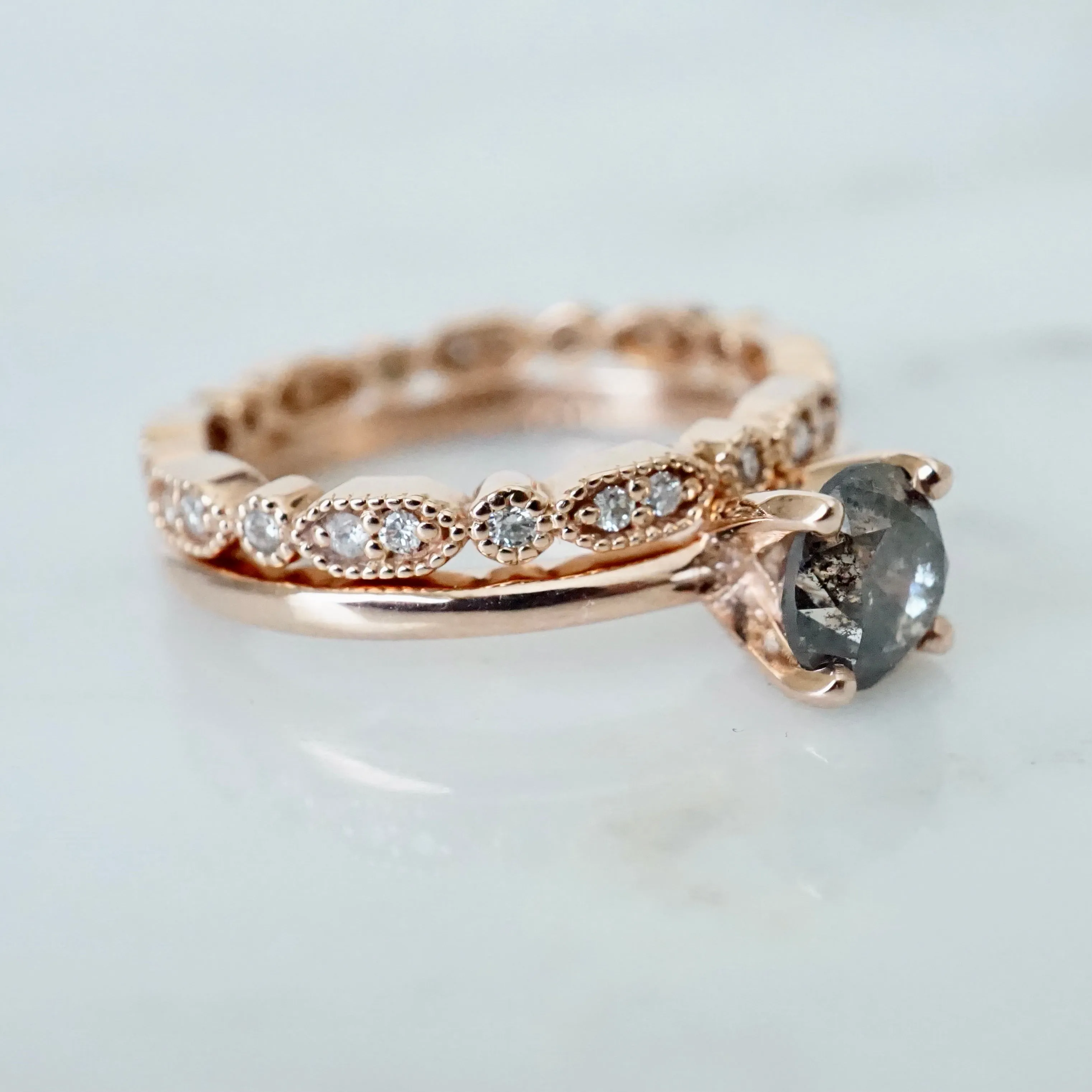 Salt and Pepper Diamond Ring - Rose Gold Diamond Engagement Ring - Grey Diamond Ring